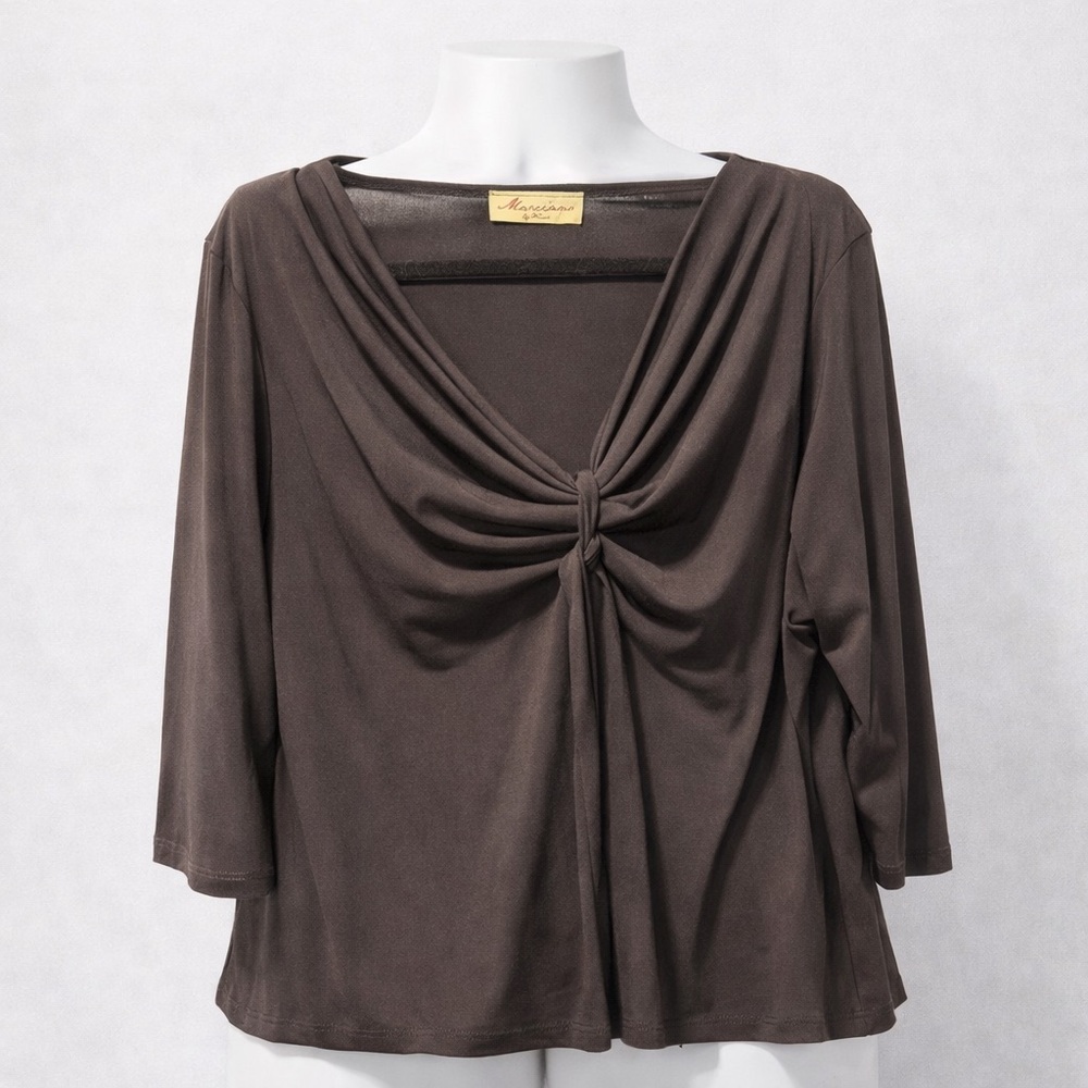 Marciano Top Brown Large Draped Knot Front Work Office Minimalist